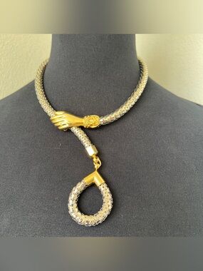 DL Auld vintage two-tone snake mesh choker lariat necklace